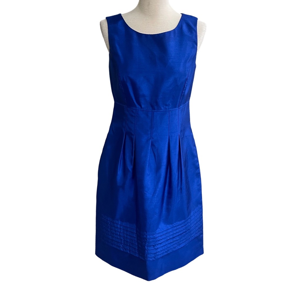 ELIZA J Cobalt Blue Dress Pleated Electric Shift Sheath Pockets Cocktail Sz 4